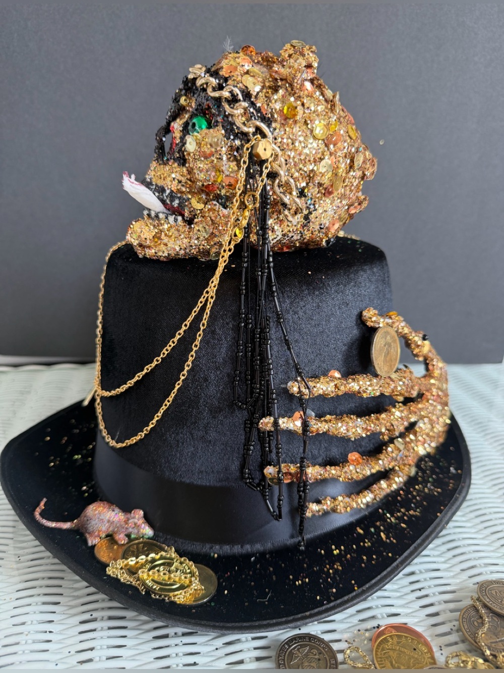 Black and Gold Pirate Treasure Top Hat Halloween Mardi Gras burning man Costume